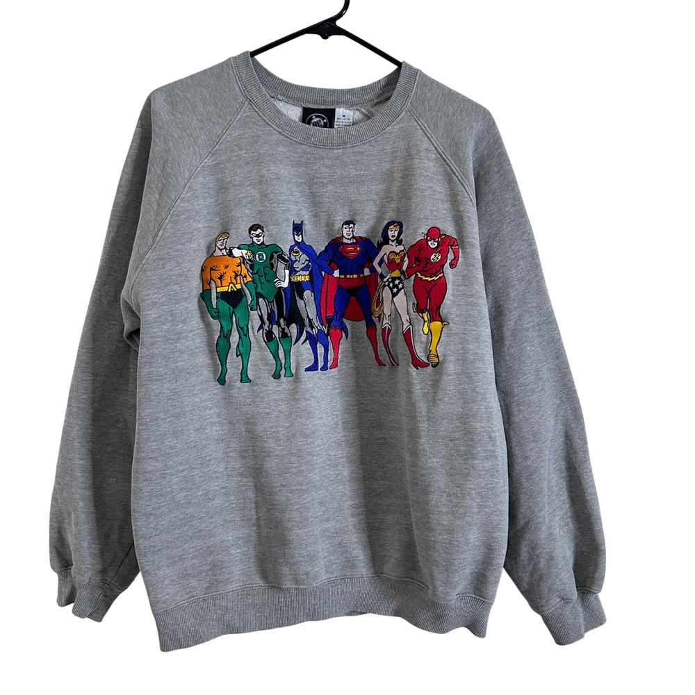 Vintage DC Comics Justice League Sweatshirt Mens Medium Grey Embroidered Graphic
